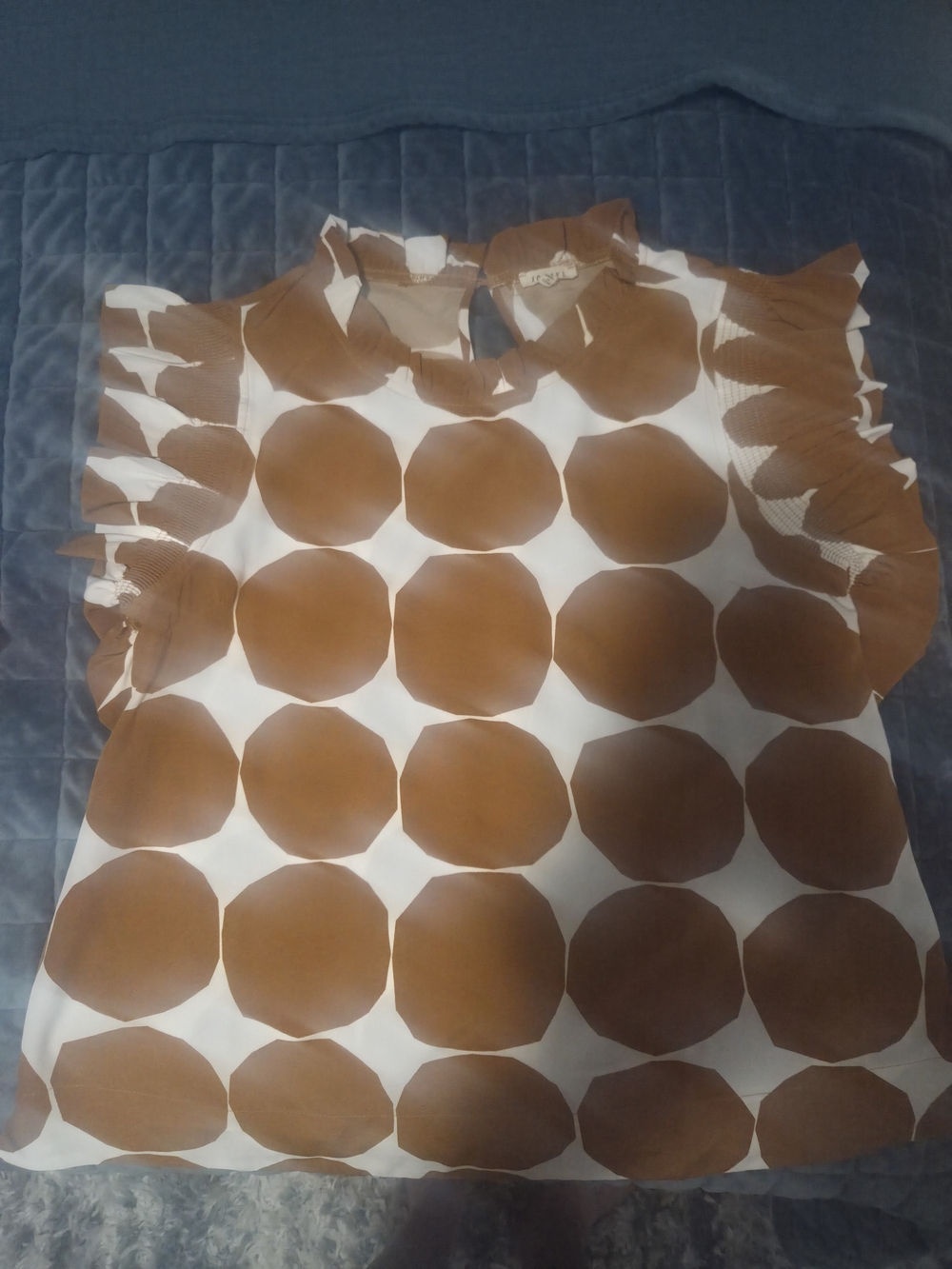 JODIFL Brown and White Polka Dot Ruffle Sleeveless Top